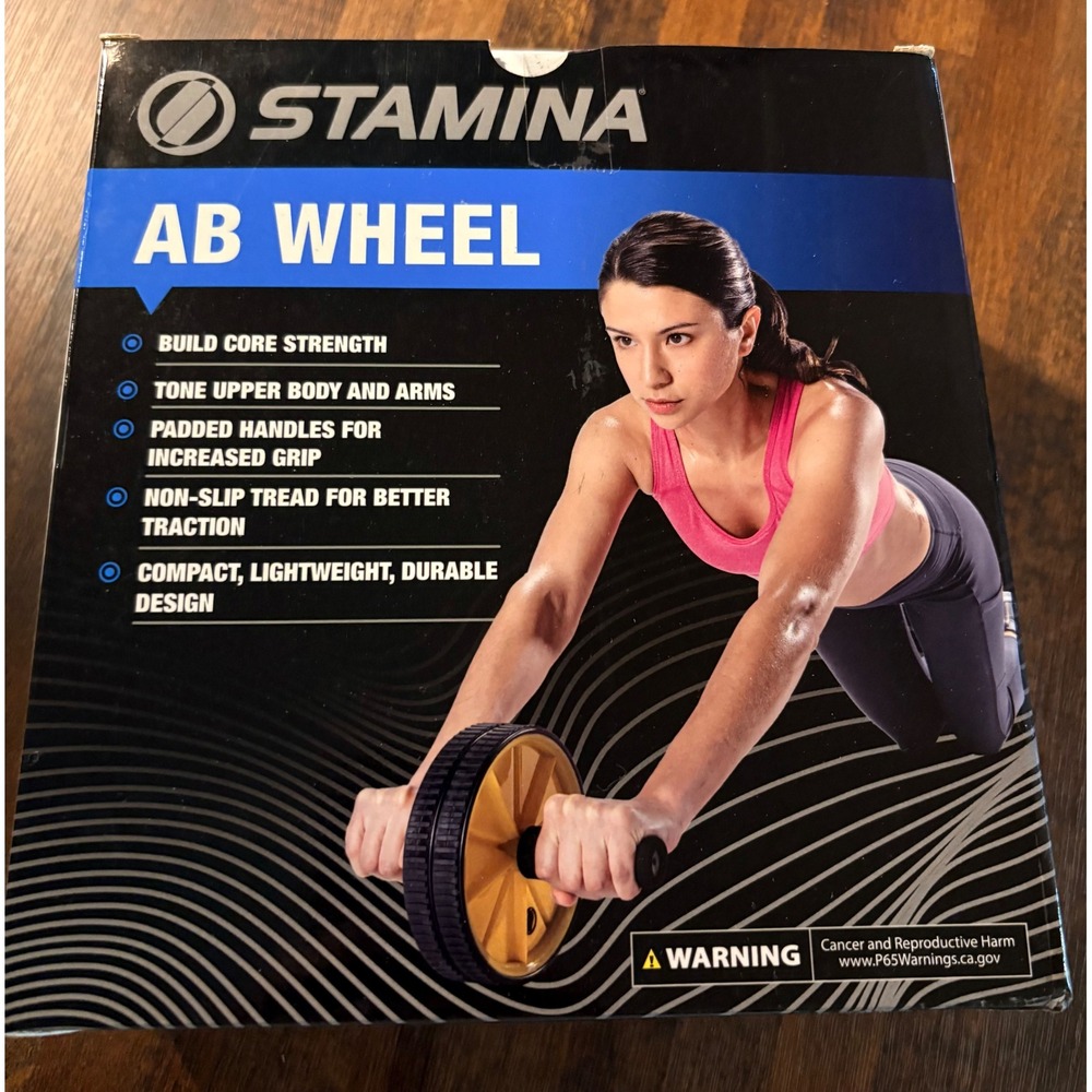 Stamina‎ Ab Wheel Core Strength Dual Wheel Roller Padded Handles Yellow Black